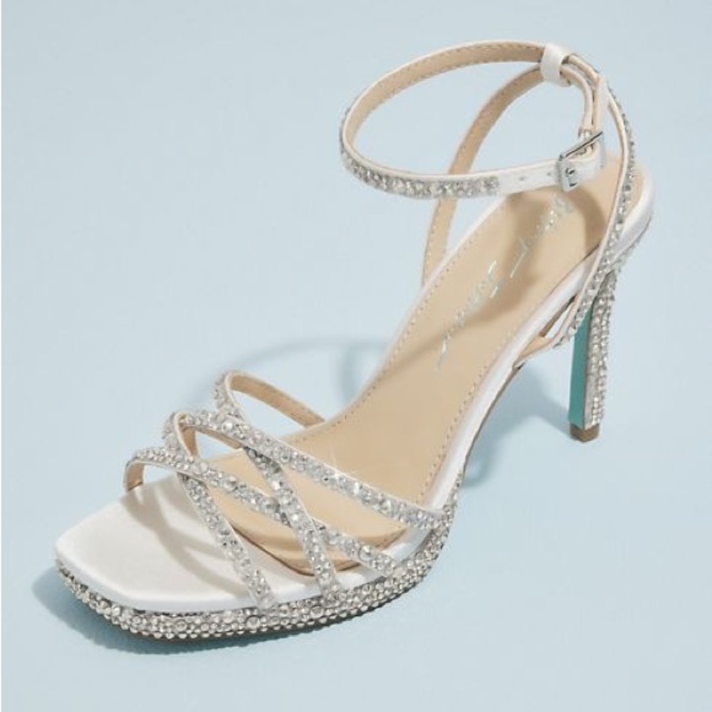 Betsey Johnson Rhinestone Strappy Bridal Sandal Heels